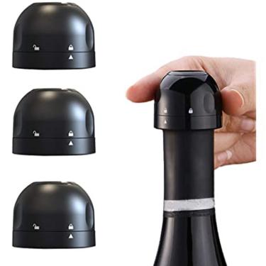 Imagem de Tampa Rolha com Trava para Vinho Champanhe e Cerveja Silicone Anel Vedação Preto Shopmix