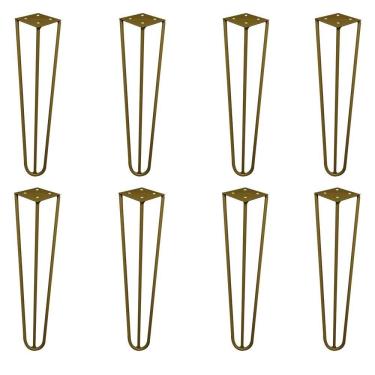 Imagem de Kit 8 Pés de Metal para Móveis Hairpin Legs Gran Belo G41 30cm Ferro Maciço Dourado