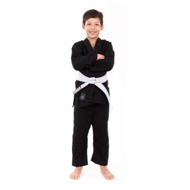 Imagem de Kimono Jiu Jitsu e Judô Combate Infantil Preto Com Faixa Branca Torah,