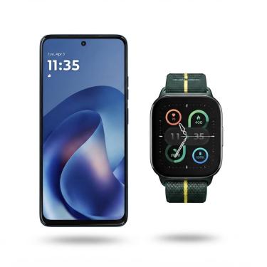 Imagem de Kit Motorola Moto G47 5G 128GB Azul com Smartwatch Moto Watch Fit GPS Verde