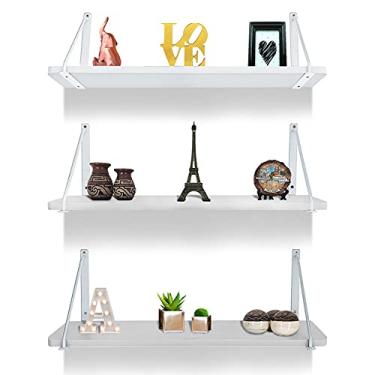 Imagem de Kit 03 Prateleiras De Parede Munique Mao Francesa Decorativa Mdf 60cm X 15cm Branca/Branca