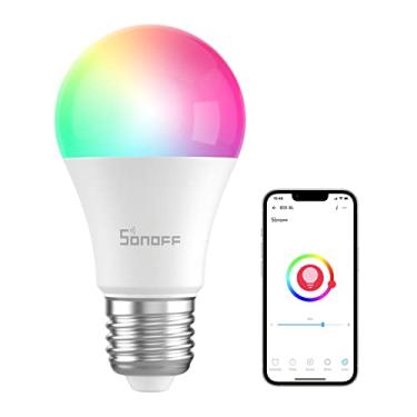 Imagem de SONOFF Lâmpada RGB inteligente Wi-Fi B05-BL-A19 9W de cor variável, 2700K - 6500K brilho ajustável temperatura de cor, controle remoto de aplicativo, funciona com Alexa e Google Assistant (pacote com