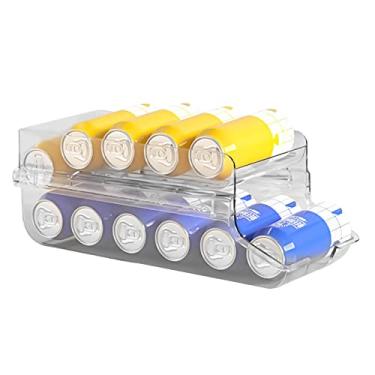 Imagem de lata geladeira transparente | Suporte lata transparente,Organizador geladeira 2 camadas para bebidas, refrigerantes, cerveja, recipientes armazenamento Littryee