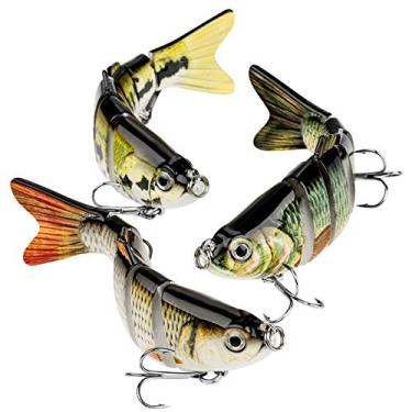 Imagem de CharmYee Isca de pesca de robalo para água doce e salgada, iscas de pesca realistas, multiarticuladas, para robalo, truta, tipo Walleye, lúcio, presentes de pesca para homens, pacote com 3