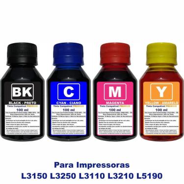 Imagem de Kit Tinta Compatível Epson L3250 L3150 L3210 L3110 L5190  Refil 544  4x100ml