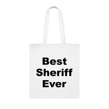 Imagem de Bolsa tote xerife, Best Sheriff Ever Tote bag, presente de xerife, presente para xerife, bolsa de ombro xerife, bolsas reutilizáveis para xerife, ideia de de Natal, Branco