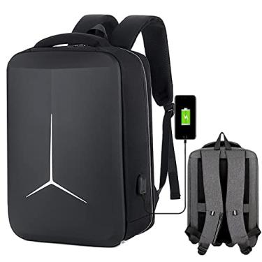 Imagem de Mochila masculina para laptop de negócios à prova d'água carregamento USB mochila grande capacidade esportes ao ar livre com tira refletiva, preta, 44 * 30 * 15 cm