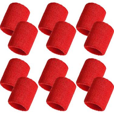 Imagem de Bememo Pacote com 12 pulseiras esportivas de algodão para homens e mulheres, boa para tênis, basquete, corrida, academia, malhar (vermelho)