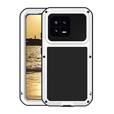 Imagem de KVIBEO Capa para Xiaomi 13/13Pro, suporta capa de carregamento sem fio protetor de tela embutido grau militar à prova de choque à prova de poeira capa de metal anti-impressão digital, branco, 13Pro