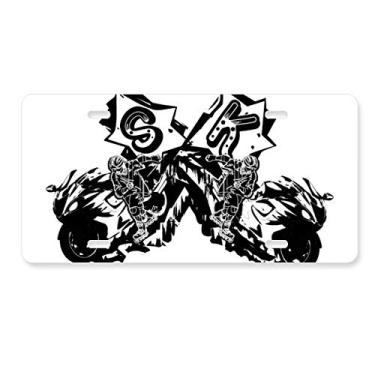 Imagem de DIYthinker Placa de licença preta para motocicleta, padrão de motocicleta, placa de automóvel, etiqueta de aço inoxidável
