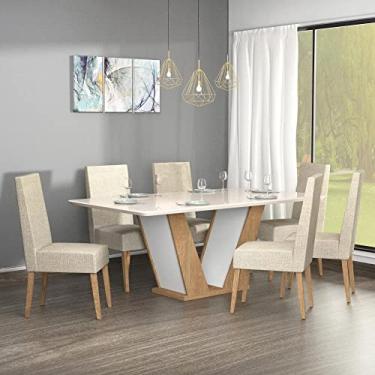 Imagem de Conjunto Sala de Jantar 6 Lugares Mesa Noruega e Cadeira Montana Tecido A40 Móveis Meneghetti