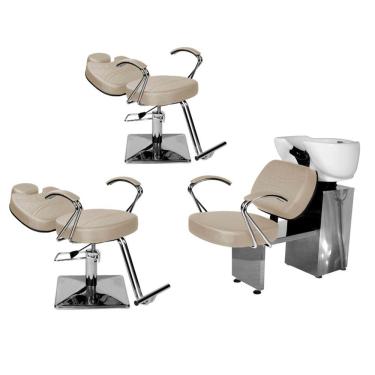 Imagem de Kit Salão Topázio 2 Cadeiras Recl Base Quadrada + Lavatório Branco Pérola