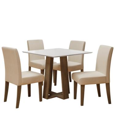 Imagem de Conjunto de Mesa Sala de Jantar Athenas 0,90m 4 Cadeiras Trieste Cedro / Off White / Areia Dobuê