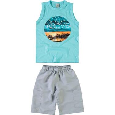 Imagem de Conjunto Infantil Malwee Camiseta Regata e Bermuda - Em Cotton e Sarja - Azul e Cinza