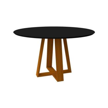 Imagem de mesa de jantar redonda com tampo de vidro vitoria preta e ype 135 cm