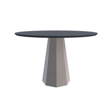 Imagem de mesa de jantar redonda com tampo de vidro isis cinza e off white 120 cm