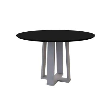 Imagem de mesa de jantar redonda com tampo de vidro isabela preta e off white 120 cm