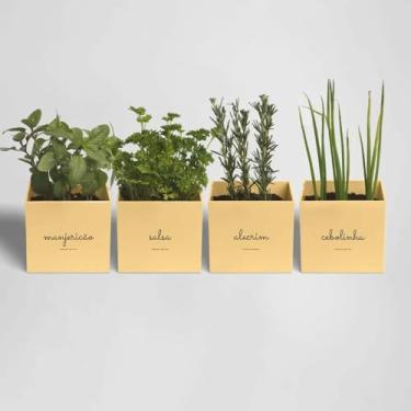 Imagem de Kit Plantio Completo Minha Horta Plástico Vaso Autoirrigável Substrato Sementes Jardim Hortaliças (Creme)