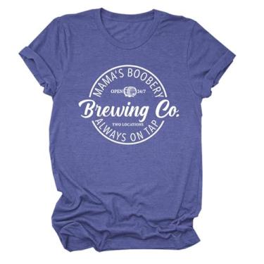 Imagem de Camisetas Mamã's Boobery Brewing Go Always On Tap Camiseta feminina com slogan divertido pulôver de amamentação humor top dia das mães, Azul retrô, GG