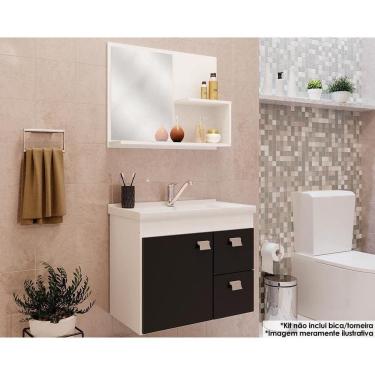 Imagem de Conjunto de Banheiro Balcão Suspenso c/Cuba e Armário c/ Espelho Hortência Isa 55cm cor Branco/Preto - MGM
