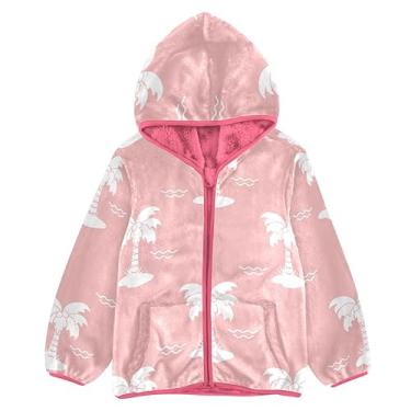 Imagem de KLL Jaqueta de lã com capuz rosa palmeira de coco tropical para meninos jaquetas rosa bebê jaqueta com zíper 3T, Palmeira de coco rosa tropical, 5 Anos