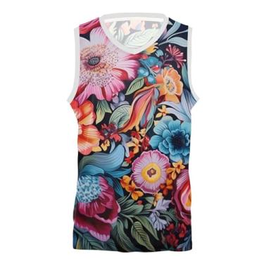 Imagem de KLL Camisa de basquete unissex de nylon floral boho, preto, vermelho, branco, amarelo, rosa, azul, unissex, camisa de basquete confortável edição urbana, Nylon Floral, M