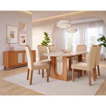Imagem de Sala de Jantar Valentina 210cm Oval com 6 Cadeiras Paola Wood Cinamomo/off White/madeira/nude