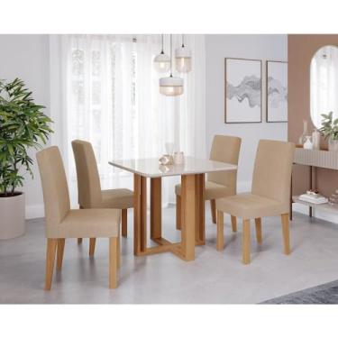 Imagem de Sala de Jantar Flora Quadrada Tp com Vidro com 4 Cadeiras Maia Nature/off White/gengibre