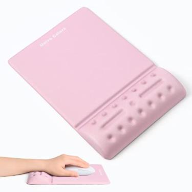 Imagem de Univo Colors Mouse pad rosa com suporte de pulso ergonômico descanso de pulso gel almofada de pulso para mouse computador laptop mesa escritório jogos desktop base antiderrapante fibra de espuma de memória macia tapete de rato bonito descanso de gel pequeno