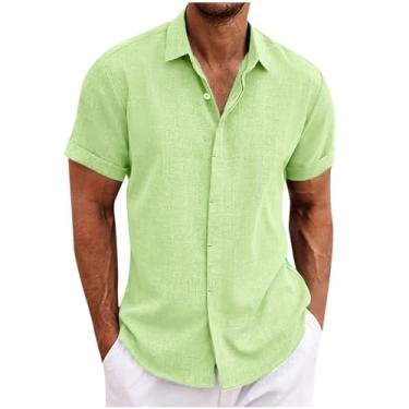 Imagem de Cardigã masculino básico caimento solto camiseta longa manga curta gola alta linho outono inverno 2024, P-739 Verde limão, M