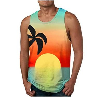 Imagem de Camiseta havaiana regata esportiva tropical academia coletes de praia para homens outono verão gola canoa floral gráfico top colete masculino 2024, Q-83 amarelo mostarda, XG