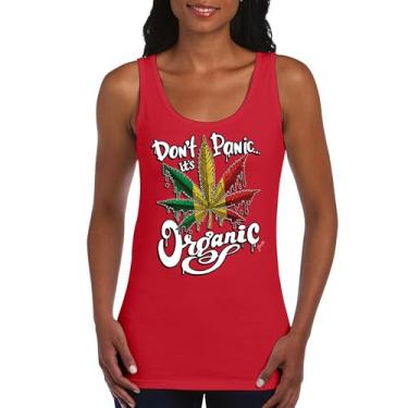 Imagem de Camiseta regata feminina Don't Panic It's Organic 420 Weed Pot Leaf Smoking Marijuana Legalize Cannabis Stoner Pothead, Vermelho, M