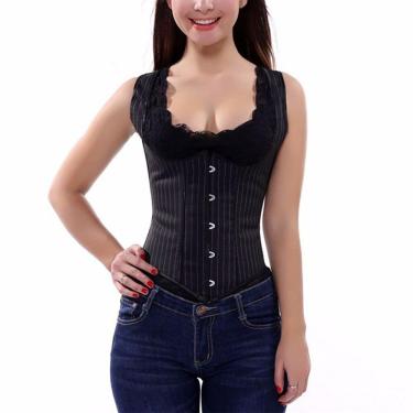 Imagem de Corset Colete Social Risca De Giz Alça Costa Fechada Preto M667