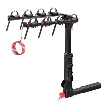 Imagem de BougeRV Suporte para bicicleta de engate 2.0 com trava dupla para caminhão SUV, capacidade de 75 kg, suporte de bicicleta de engate de 2/3/4 com receptor de engate de 5 cm, fácil montagem, engate