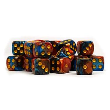 Imagem de Pacote com 25 dados D6 de 12 mm – Coleção de dados de 6 lados com tubos (cobalto e redemoinho de cobre)