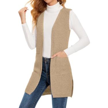 Imagem de Biffxeu Suéter colete feminino grosso sem mangas cardigãs justos cardigã coletes para outono inverno, Caqui, G