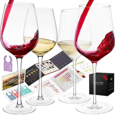 Imagem de YULVINE Conjunto de 4 taças de vinho tinto cristal, sopradas à mão, 16/510.3 g, taças de vinho branco de haste moderna italiana com haste longa para bordeaux, guia de degustação de vinhos, presente