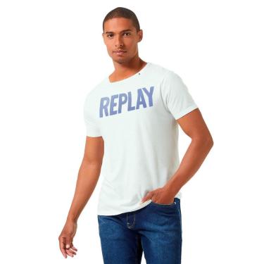 Imagem de Camiseta Replay Masculina Frontal Stamp Logo Azul Claro-Masculino