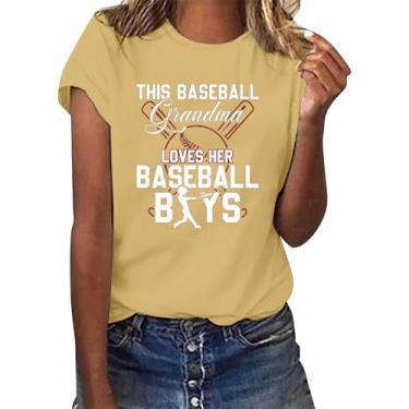 Imagem de Duobla Camiseta feminina de beisebol avó, camisetas estampadas engraçadas, camisetas de beisebol femininas de manga curta casual verão, A-1-amarelo, 3G