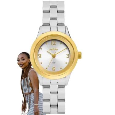 Imagem de Relógio de Pulso Condor Feminino Pequeno Casual Analogico CPOC21 Dourado Prata