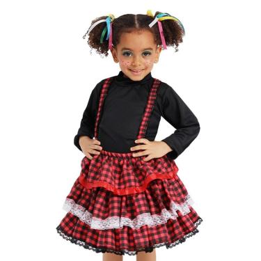 Imagem de Saia Xadrez Infantil Caipira Festa Junina Salopete Vermelha