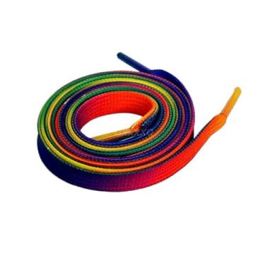 Imagem de Cor Do Arco-íris Sapato Cadarços Corda Casual Colorido Cadarços Se Encaixa Todos Os Sapatos Crianças Basquete Cadarços Encantos Para Tênis(Color:Rainbow color,Size:150cm)
