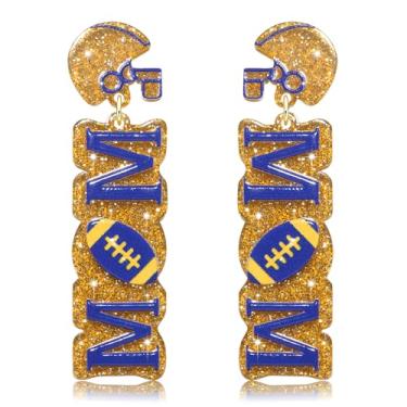 Imagem de Brincos de dia de jogo para mulheres, acessórios de futebol americano, capacete de futebol, brincos com pingente de gota, acessórios de festa, Zinco, Sem pedra preciosa