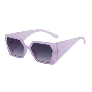 Imagem de Ã“culos de sol hexágono irregular feminino para homem luxo vintage óculos de sol grande quadro ao ar livre, roxo cinza