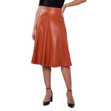 Imagem de Saia Feminina Infini Evase Midi Marrom Caramelo - 84315-Feminino