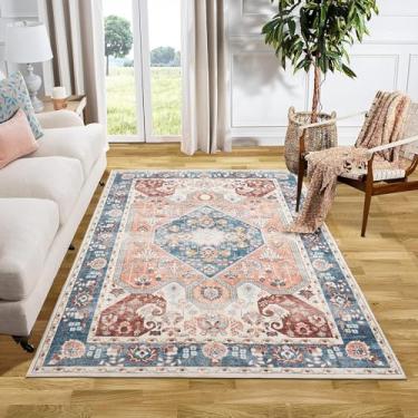 Imagem de ARTWEAVER Tapete vintage medalhão lavável, tapete de sala de estar 12 x 18 cm, antiderrapante, com suporte de borracha, tapete de pelo baixo para sala de jantar, escritório em casa, sala de jogos