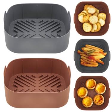 Imagem de 2 forros de silicone para fritadeira a ar, 2 peças, forros quadrados de airfryer, forros de silicone reutilizáveis para 4-6 QT, acessórios de substituição para pergaminho, bandeja de cozimento para