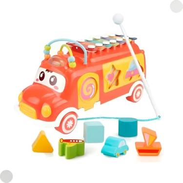 Imagem de Brinquedo Infantil Ônibus Musical Educativo Com Peças De Encaixar Xilofone (Vermelho)