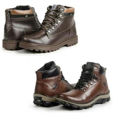 Imagem de Bota Masculina Coturno Cano Curto Couro Estilo Macia Kit 2-Masculino