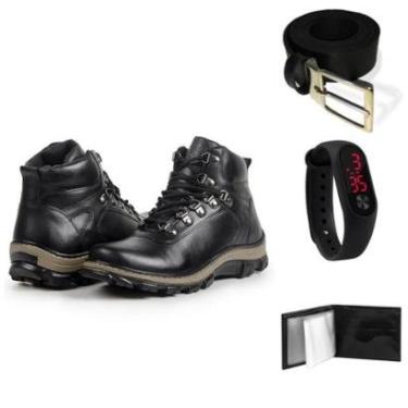 Imagem de Bota Coturno Masculina Couro + Relógio + Carteira + Cinto-Masculino